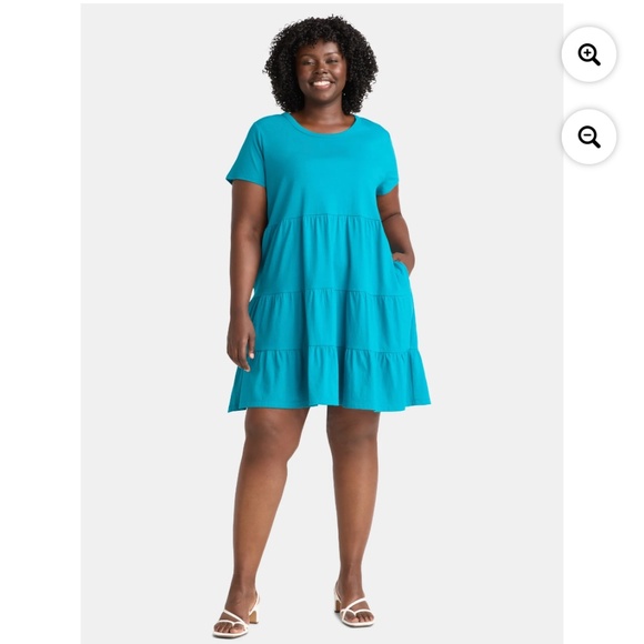 Time and Tru Women’s Plus Deep Sea Tiered Dress 2X  NWT - Picture 1 of 7